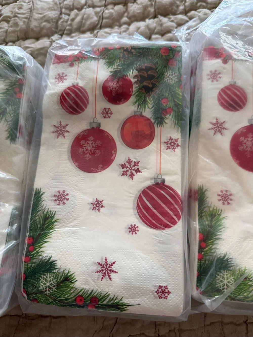 Holiday Paper Napkins with Red Ornaments four huge packages